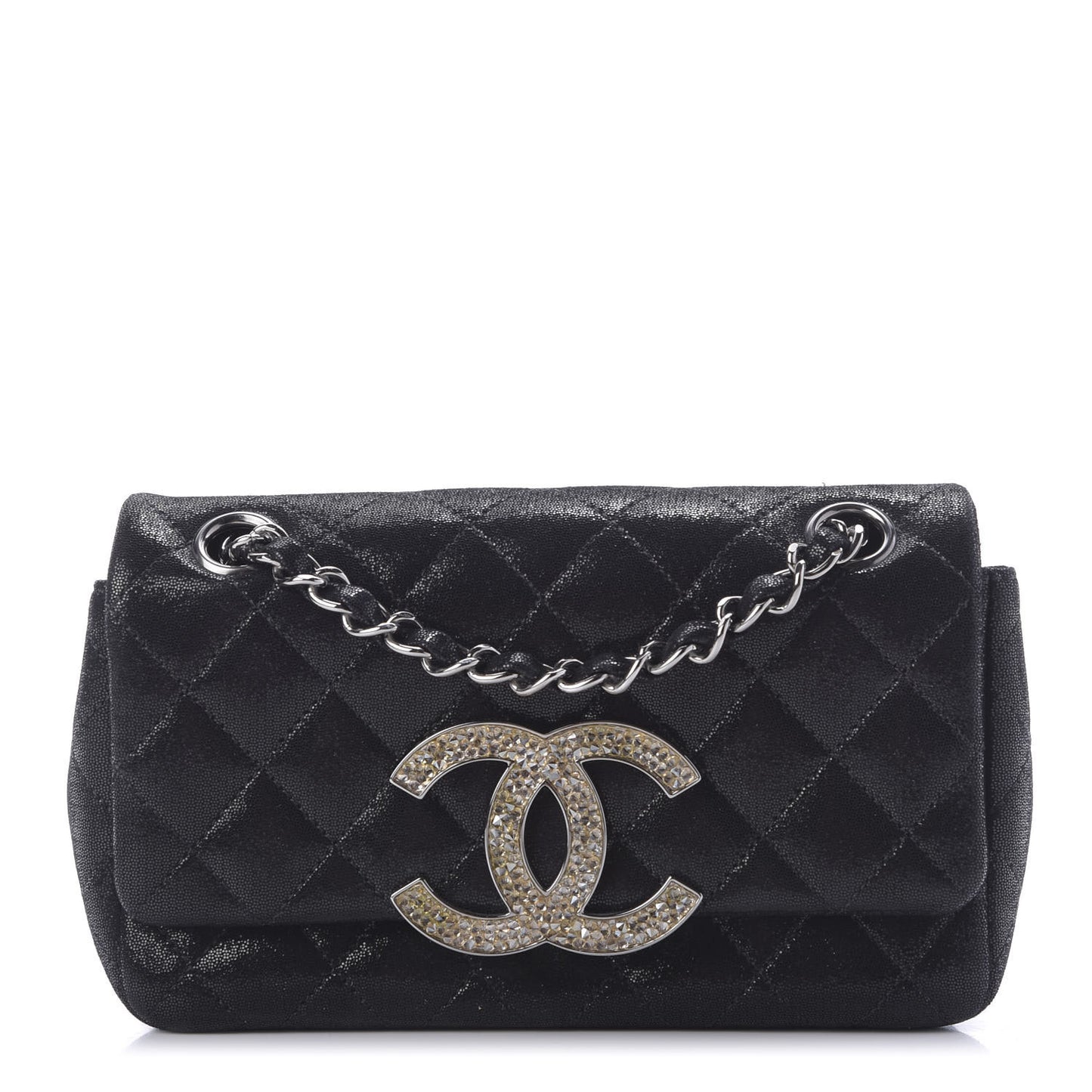 Sequin Goatskin Crystal CC Mini Flap Black