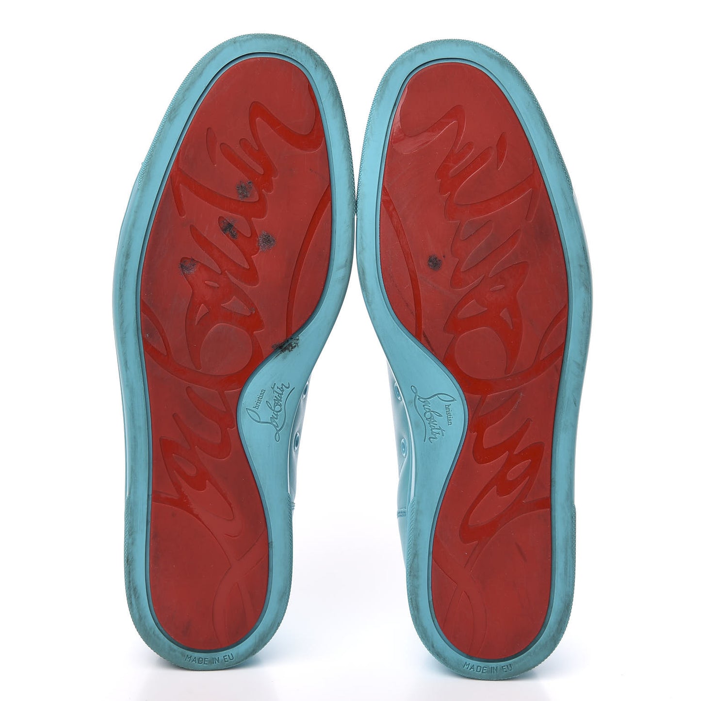 Calfskin Mens Louis Junior Spikes Flat Sneakers 43.5 Turquoise