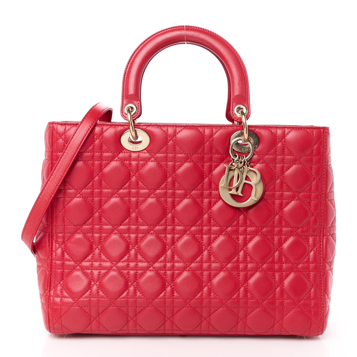 Christian Dior Lambskin Cannage Large Lady Dior Red 1 of 10
