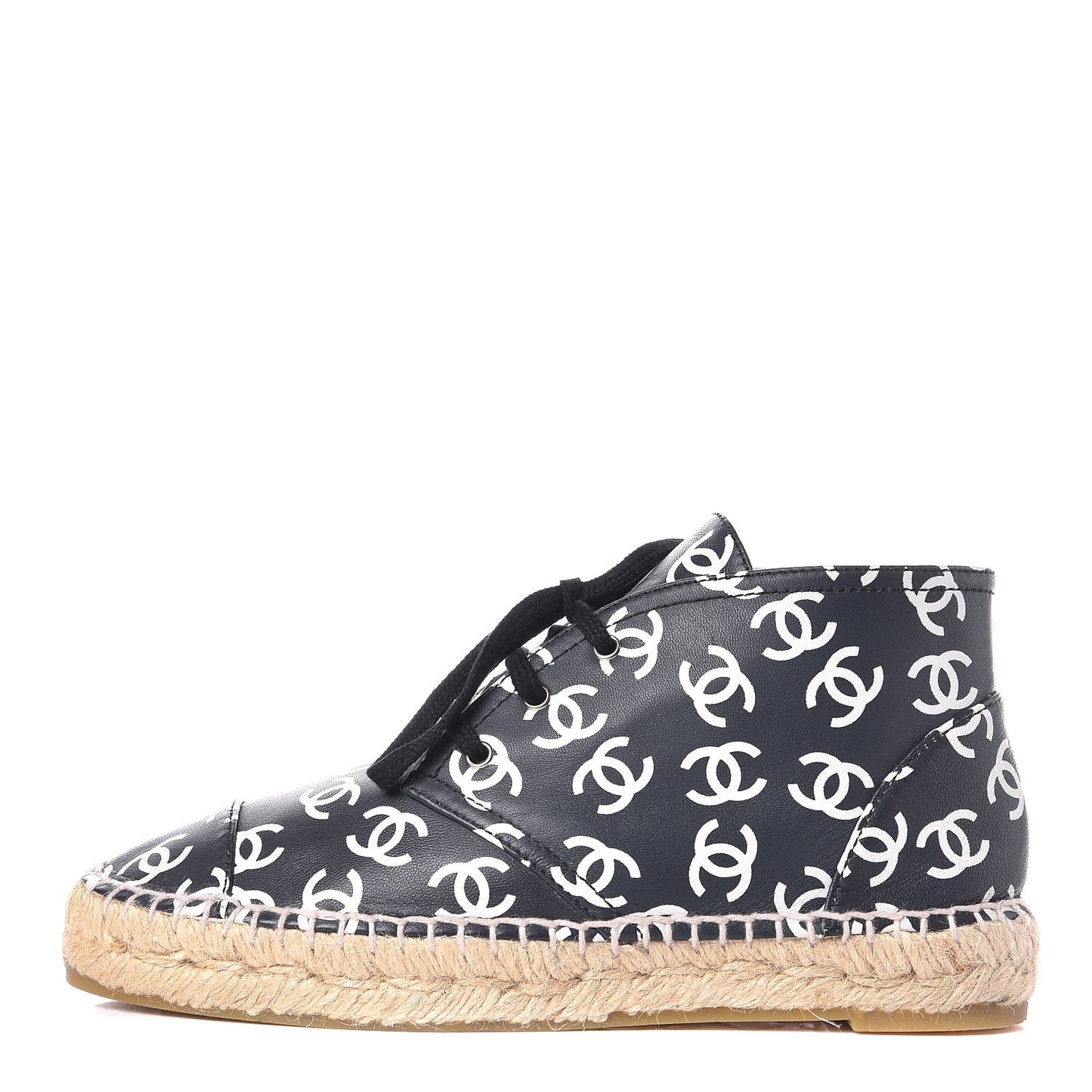 Lambskin Printed CC Lace Up Espadrilles 35 Black White