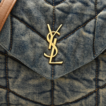 Saint Laurent Denim Quilted Toy Loulou Puffer Monogram Chain Satchel Blue Cinnamon 7 of 10