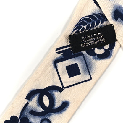 Chanel Silk CC Slim Bandeau Scarf White Blue 3 of 3