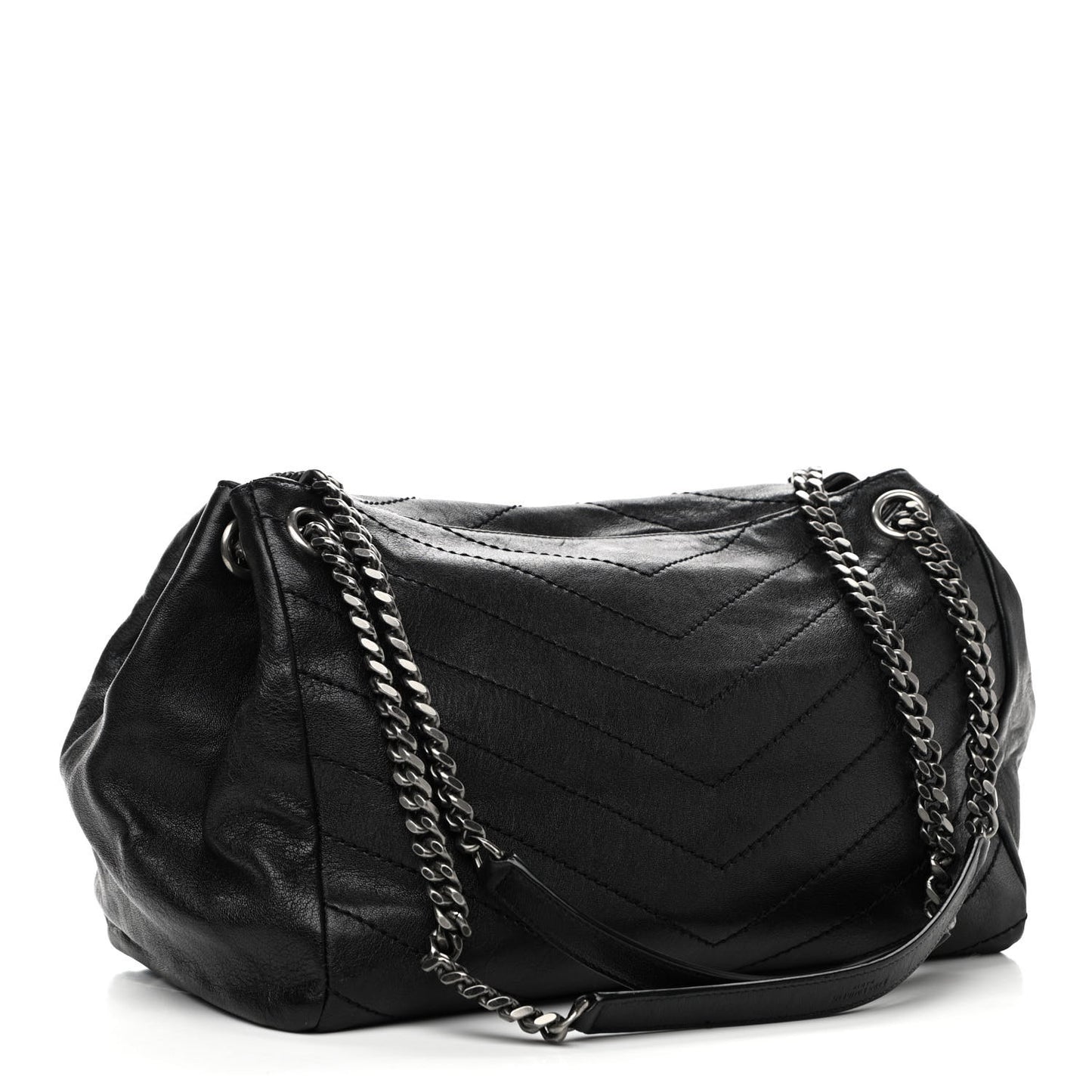 Vintage Lambskin Chevron Monogram Medium Nolita Black