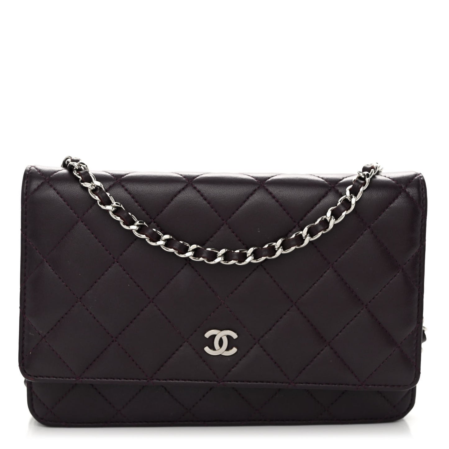 Lambskin Quilted Wallet On Chain WOC Purple