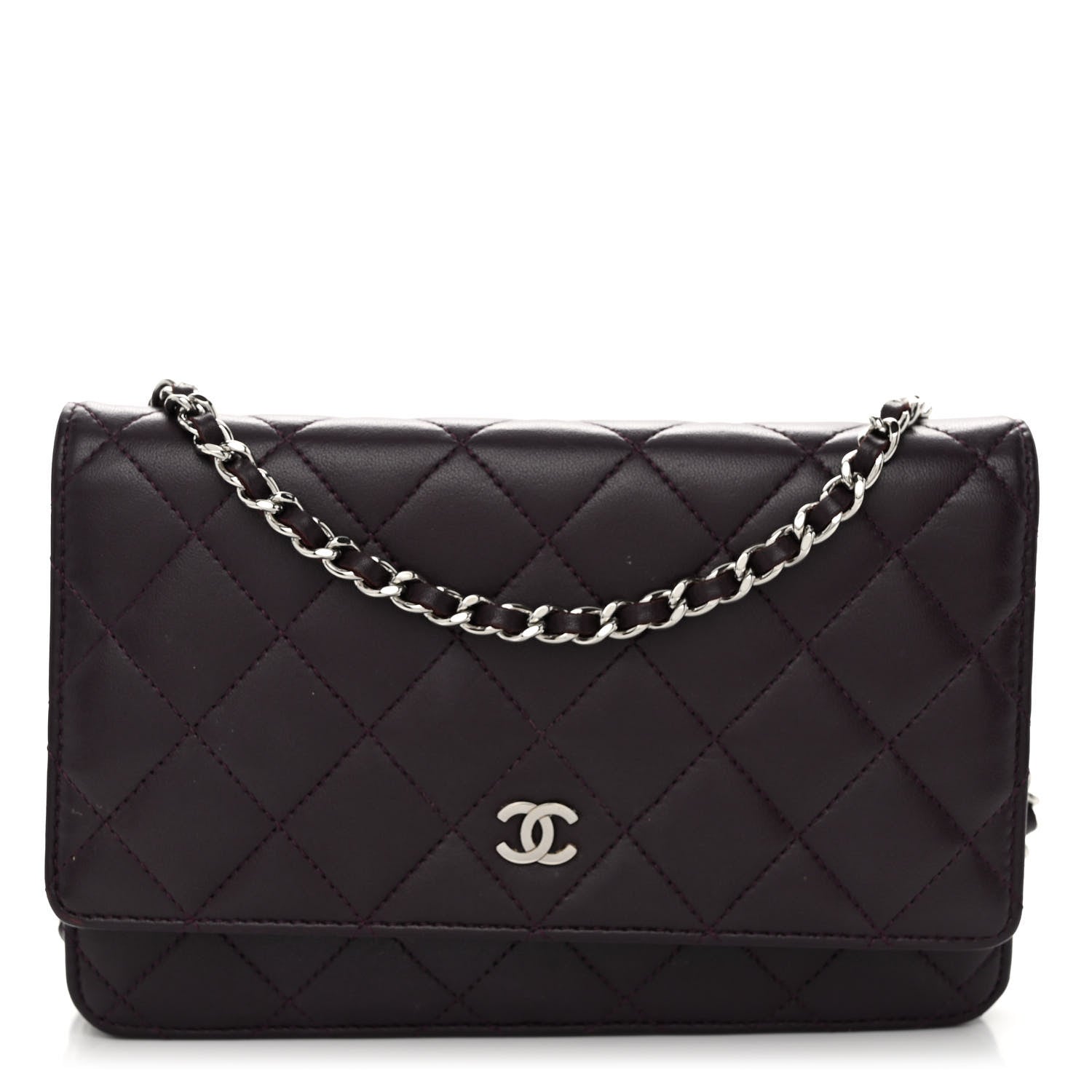 Chanel Lambskin Quilted Wallet On Chain WOC Purple 2 of 23
