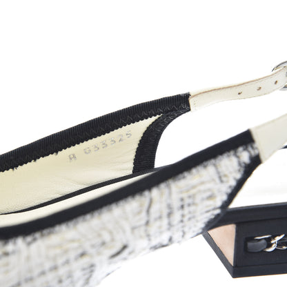 Chanel Tweed Cap Toe CC Slingback Flat 38 White Black 9 of 10
