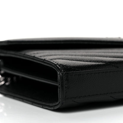 Saint Laurent Grain De Poudre Matelasse Chevron Monogram Chain Wallet Black 7 of 9
