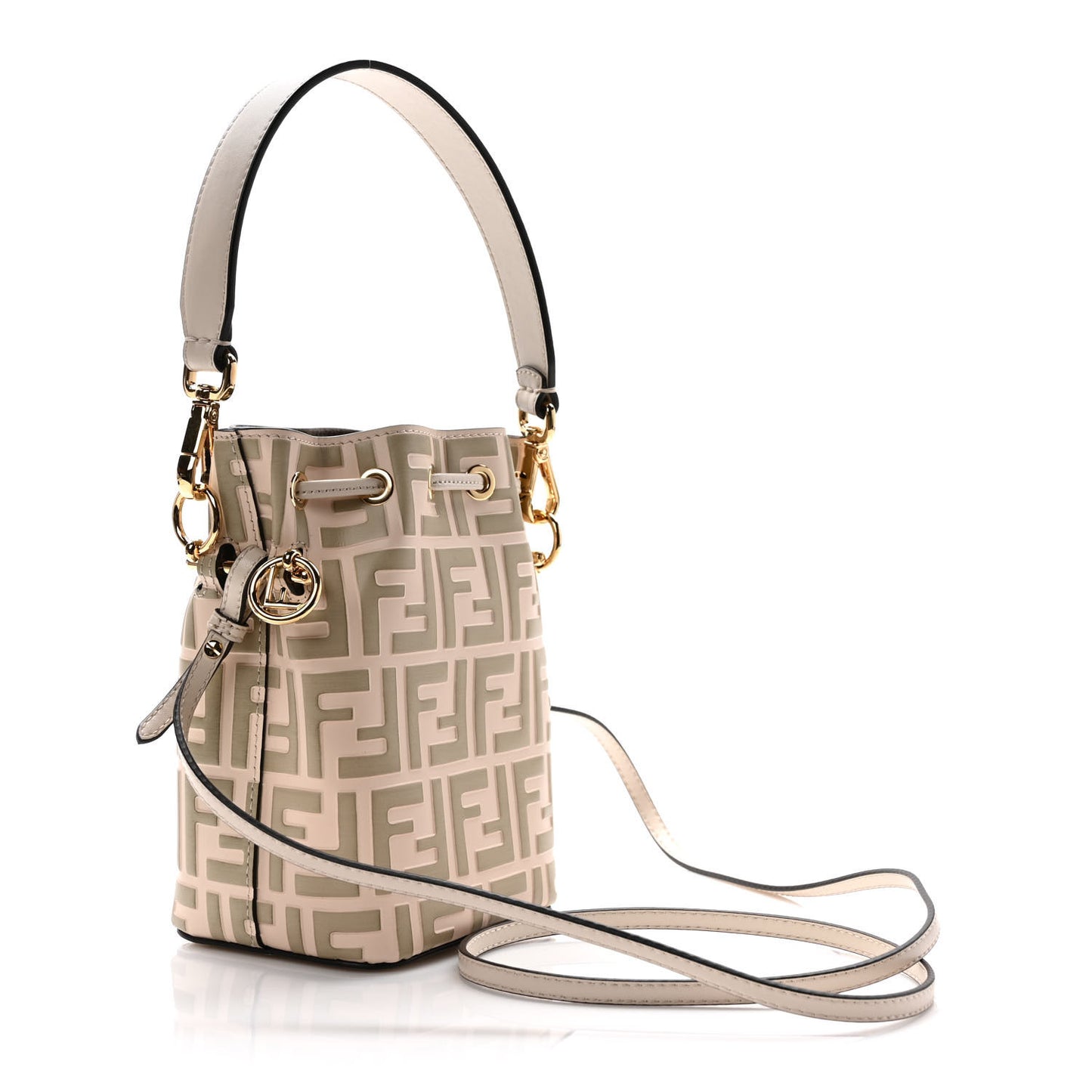 Vitello Liberty F is Fendi Bi-Color FF 1974 Embossed Mini Mon Tresor Bucket Bag Camelia Mandorlo