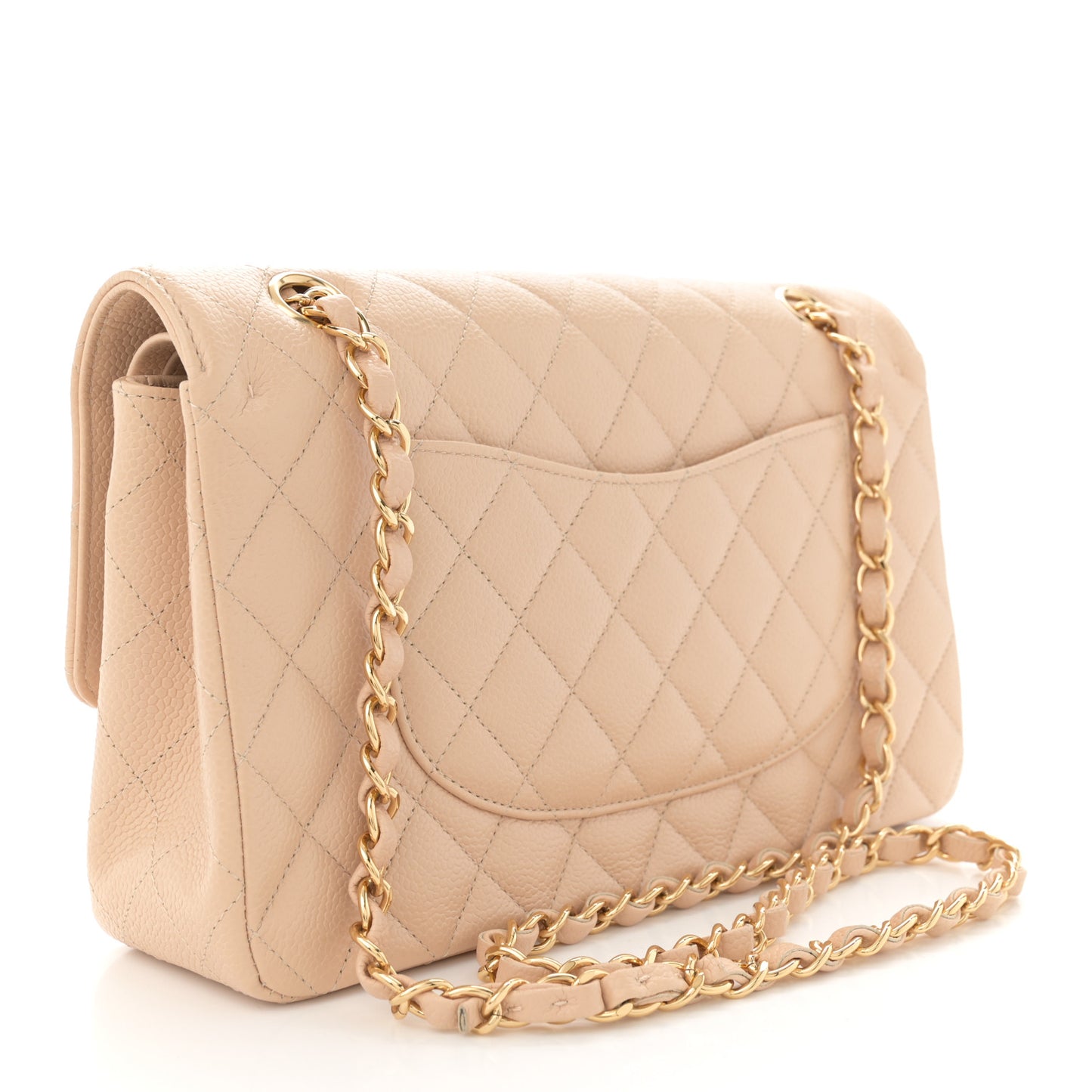Caviar Quilted Medium Double Flap Beige