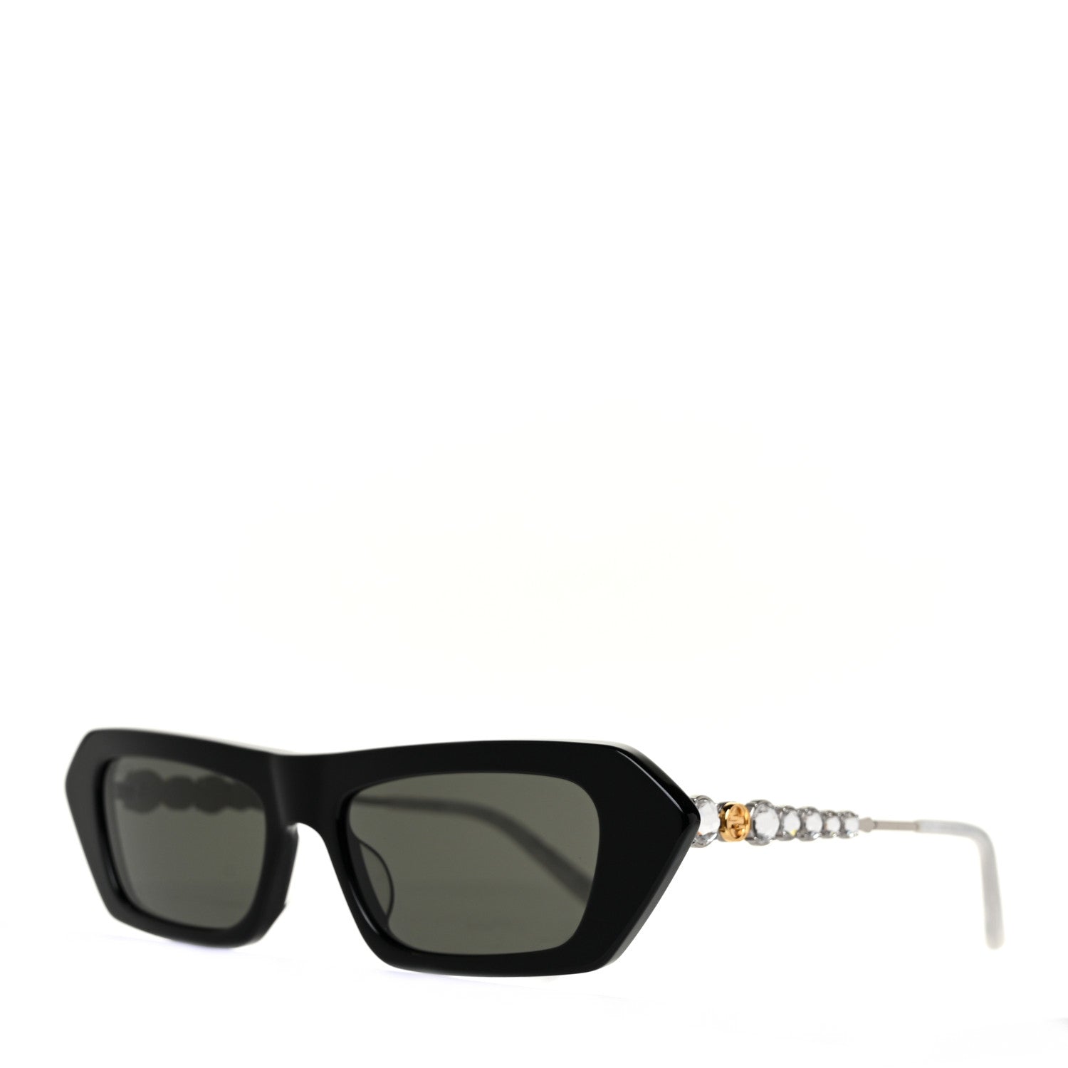 Gucci Acetate Crystal Embellished Rectangle Sunglasses GG0642S Black Gold 1 of 8