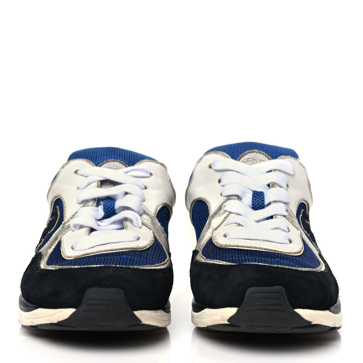 Mesh Suede Calfskin Womens CC Sneakers 38 Dark Blue Black White