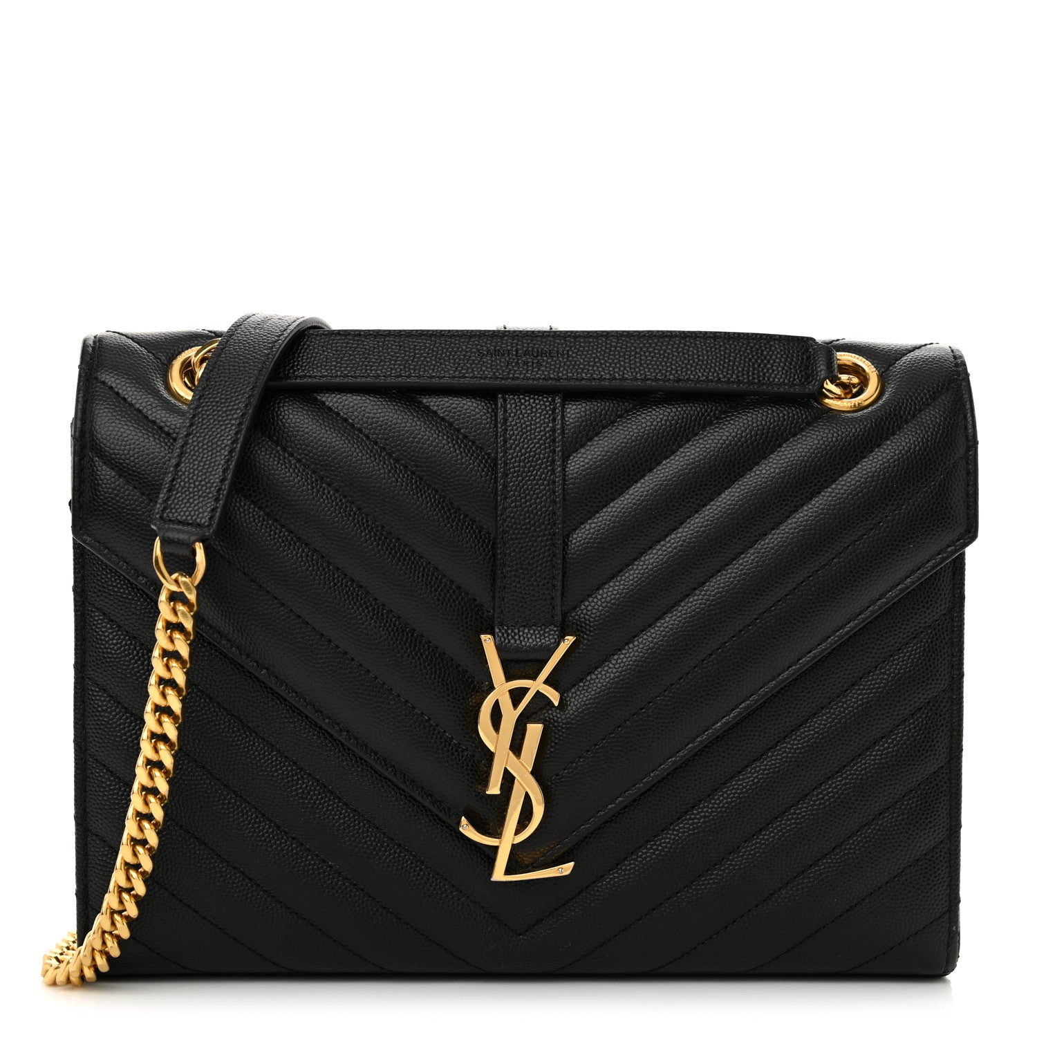 Saint Laurent Grain De Poudre Matelasse Chevron Medium Monogram Satchel Black 1 of 12