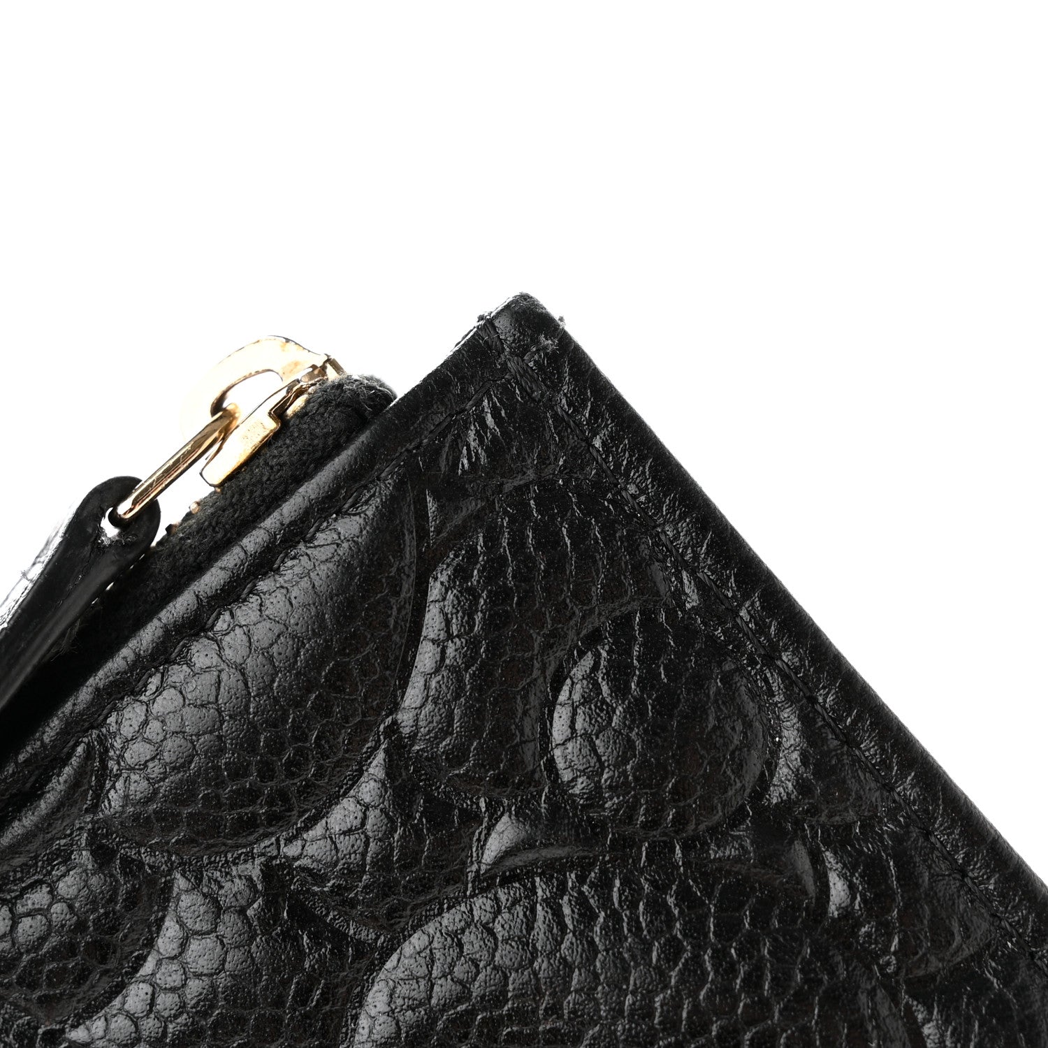 Chanel Caviar Camellia Embossed Classic Flat Wallet Pouch Black 9 of 12