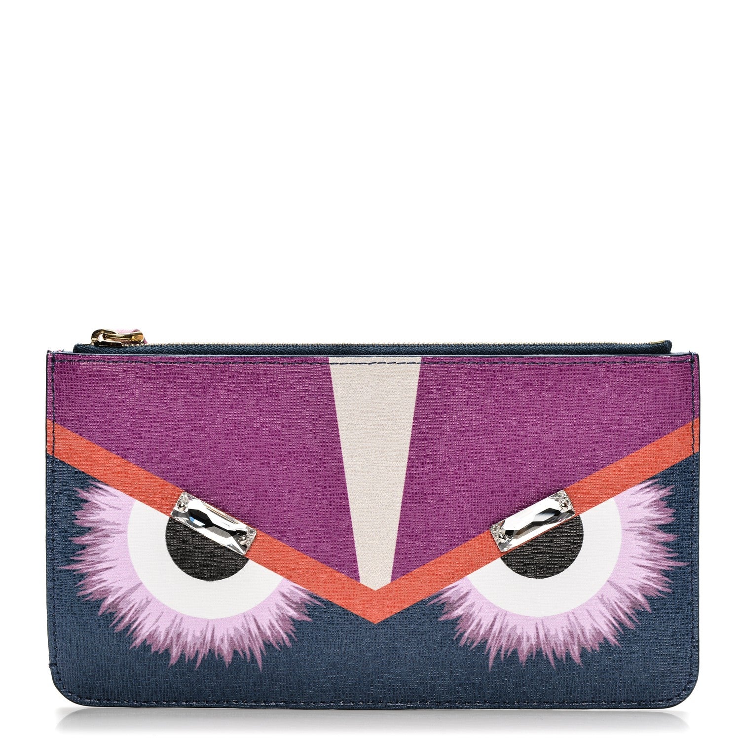Fendi Vitello Elite Crystal Eye Monster Zip Pouch Cobalt Multicolor 1 of 7