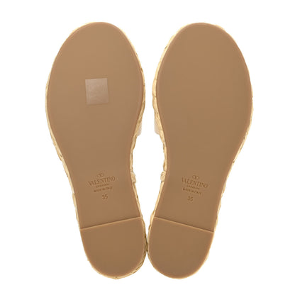 Valentino Garavani Grainy Cowhide Vlogo Espadrille 5mm Flat Slide Sandals 35 Light Ivory 4 of 4