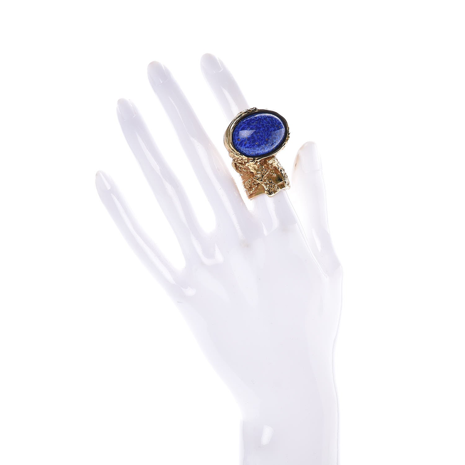 Saint Laurent Glass Cabochon Arty Ovale Ring 5 Gold Lapis 2 of 6