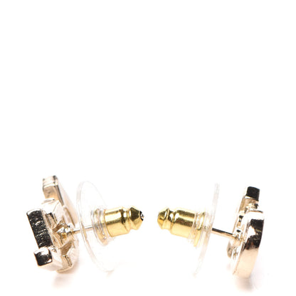 Chanel Crystal Pearl Signature Stud Earrings Gold 3 of 5