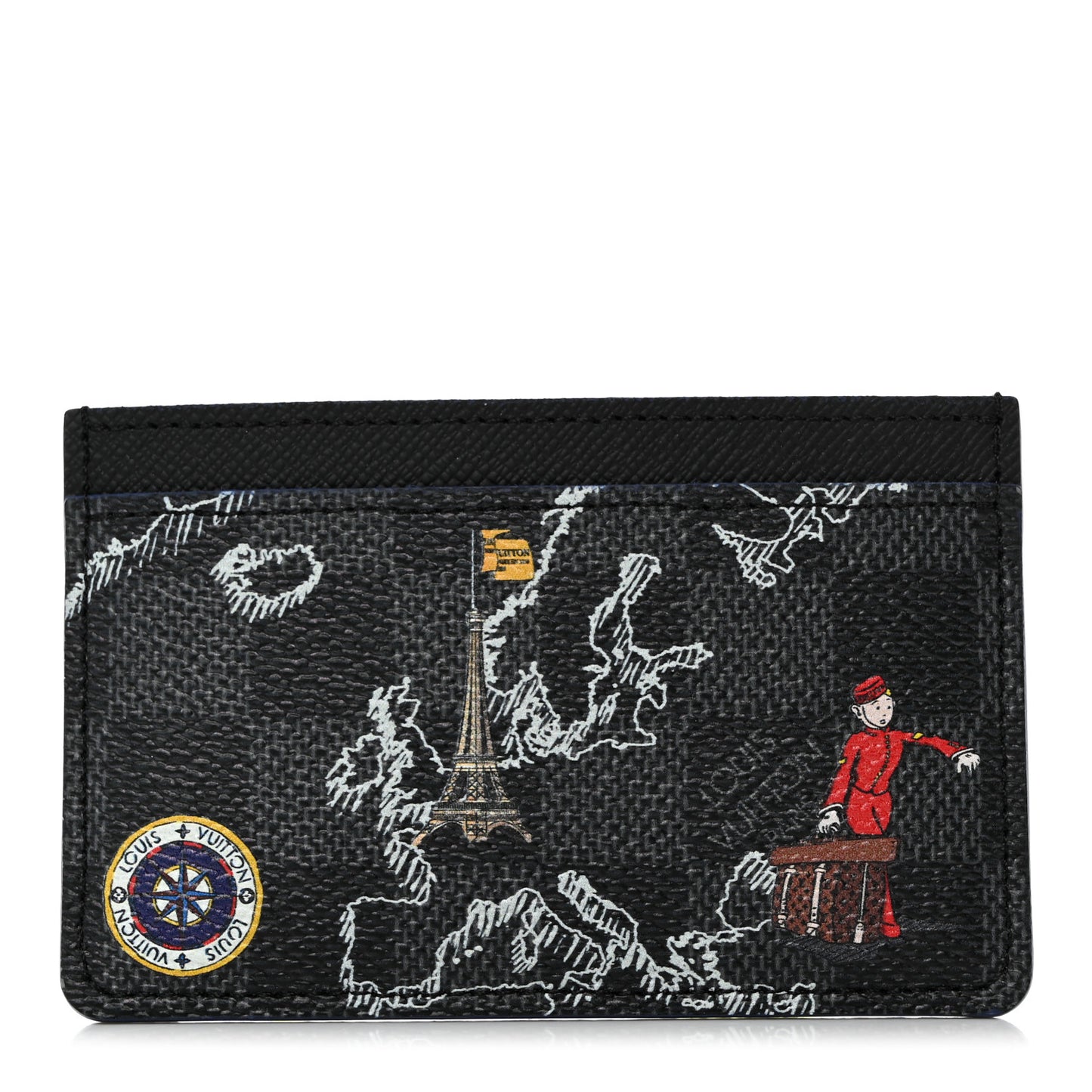 Damier Graphite World Map Porte Cartes Simple