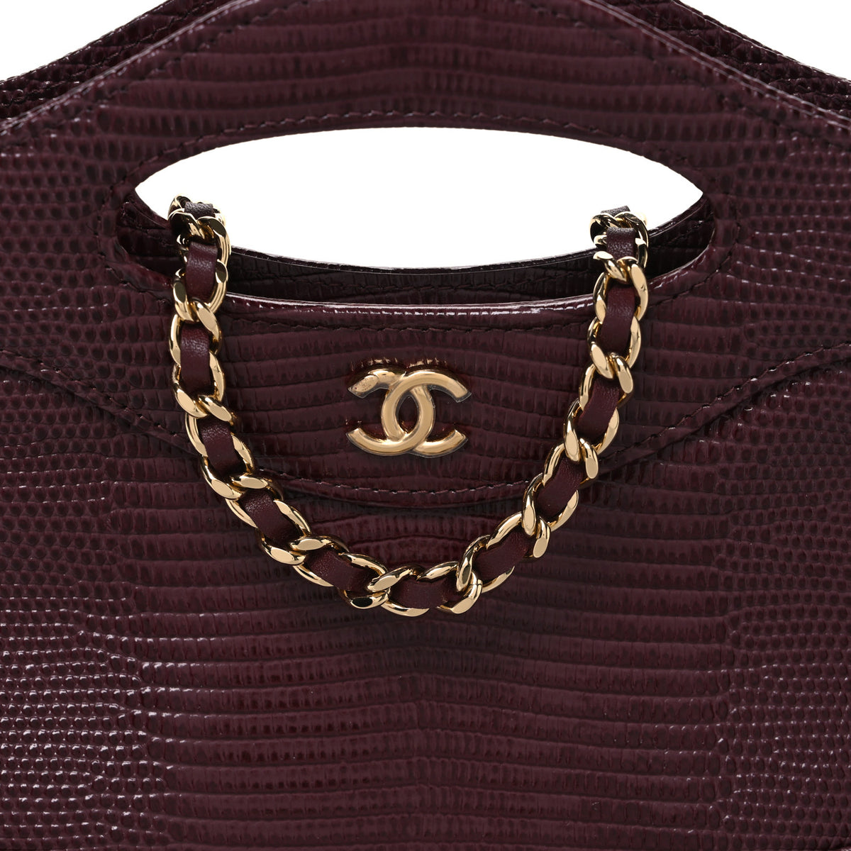 Lizard Embossed Calfskin Quilted Nano 31 Shopping Bag Burgundy