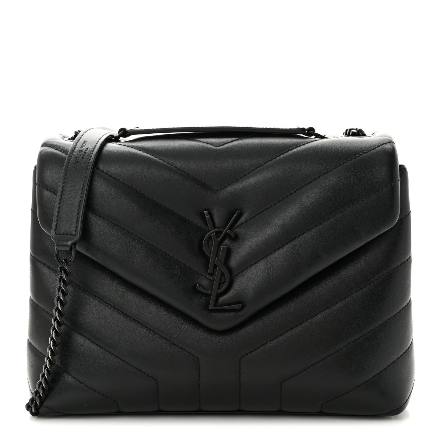 Calfskin Y Quilted Monogram Monochrome Small Loulou Chain Satchel Black