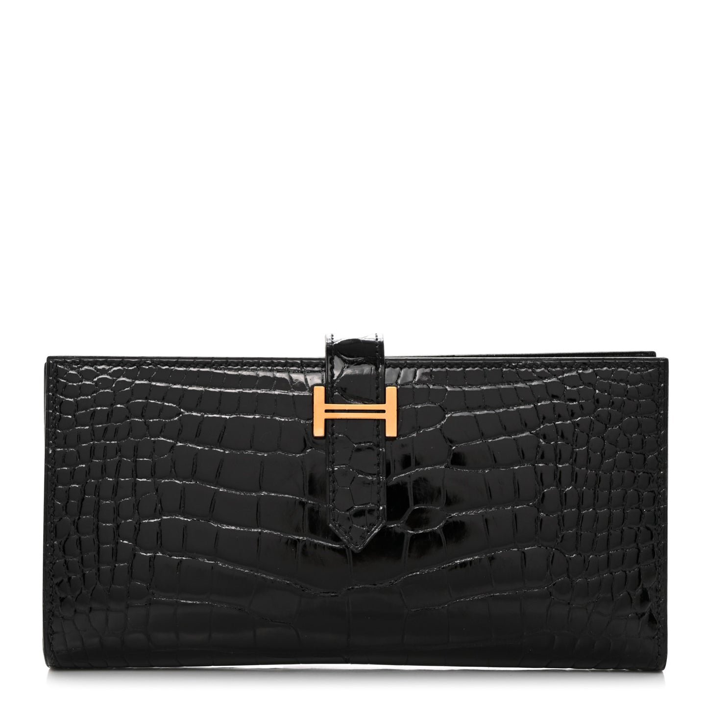 Shiny Alligator Bearn Gusset Wallet Black