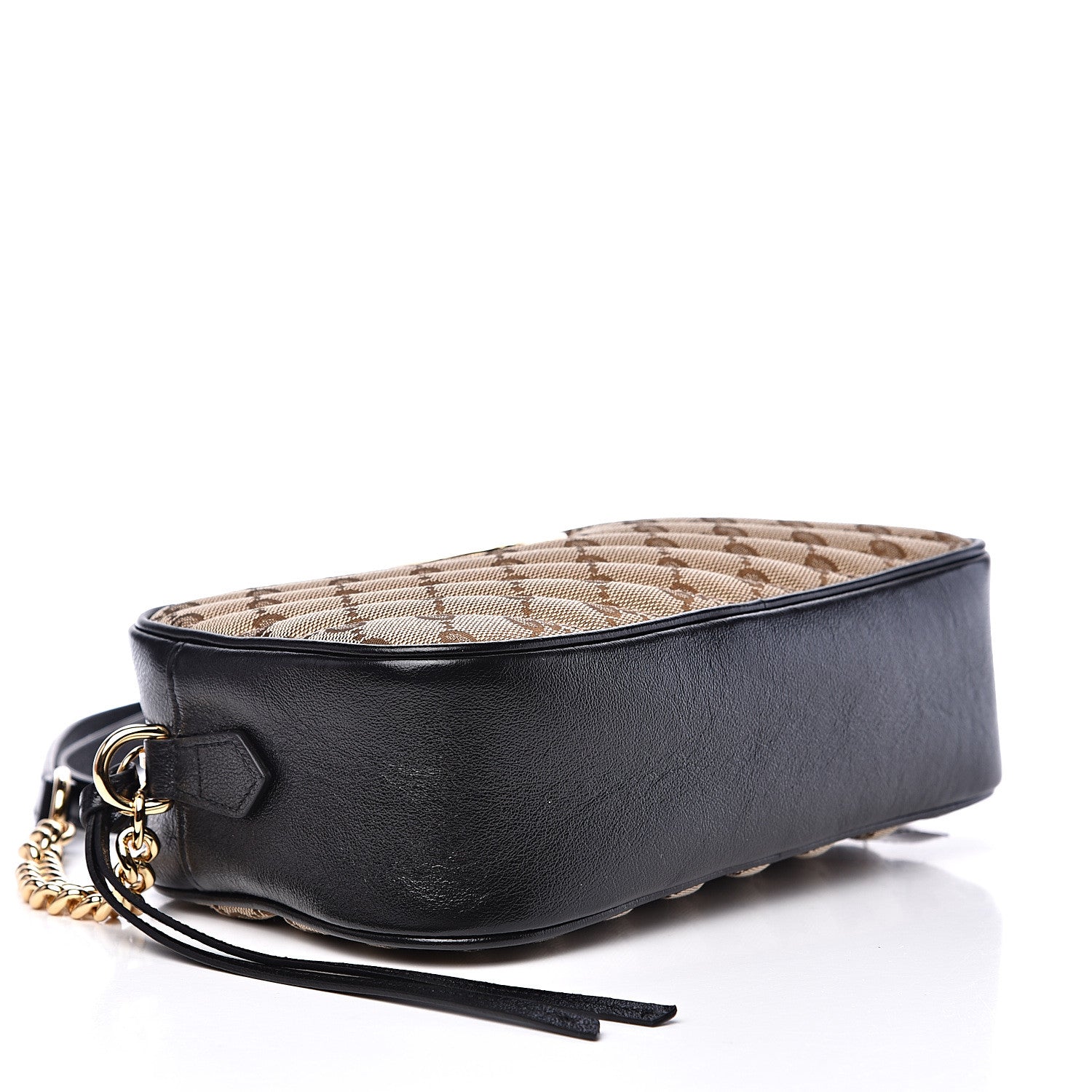 Gucci Monogram Matelasse Diagonal Small GG Marmont Chain Shoulder Bag Beige Black 3 of 10