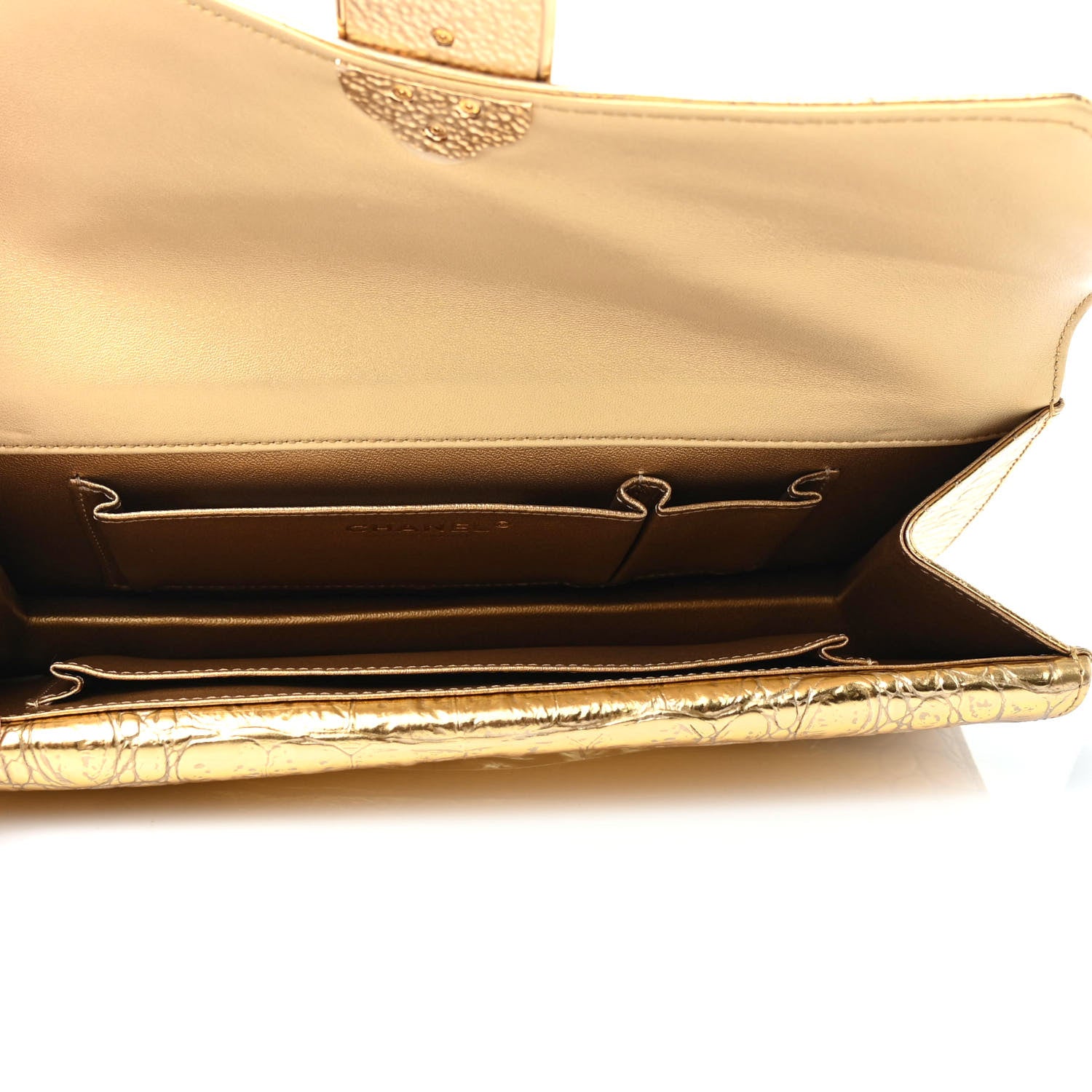 Chanel Metallic Calfskin Crocodile Embossed Cocodile Clutch Gold 4 of 4