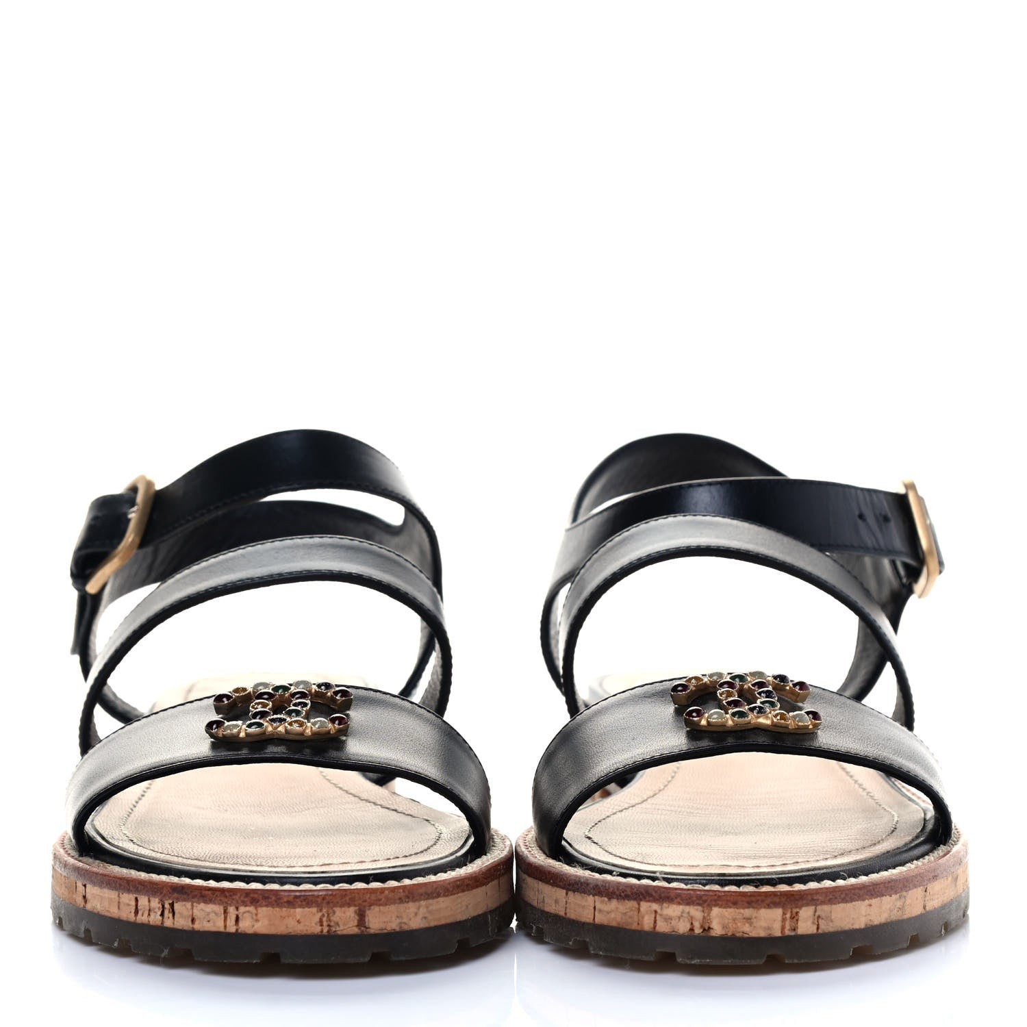 Chanel Lambskin Cork Gripoix CC Sandals 36.5 Black 2 of 7