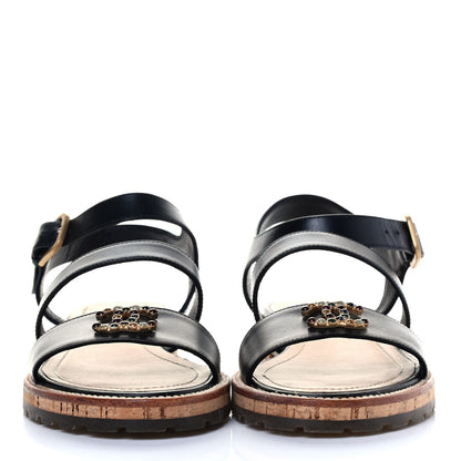 Chanel Lambskin Cork Gripoix CC Sandals 36.5 Black 2 of 7