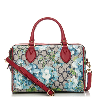 Gucci GG Supreme Monogram Blooms Small Boston Beige Blue Navy Hibiscus Red 1 of 7