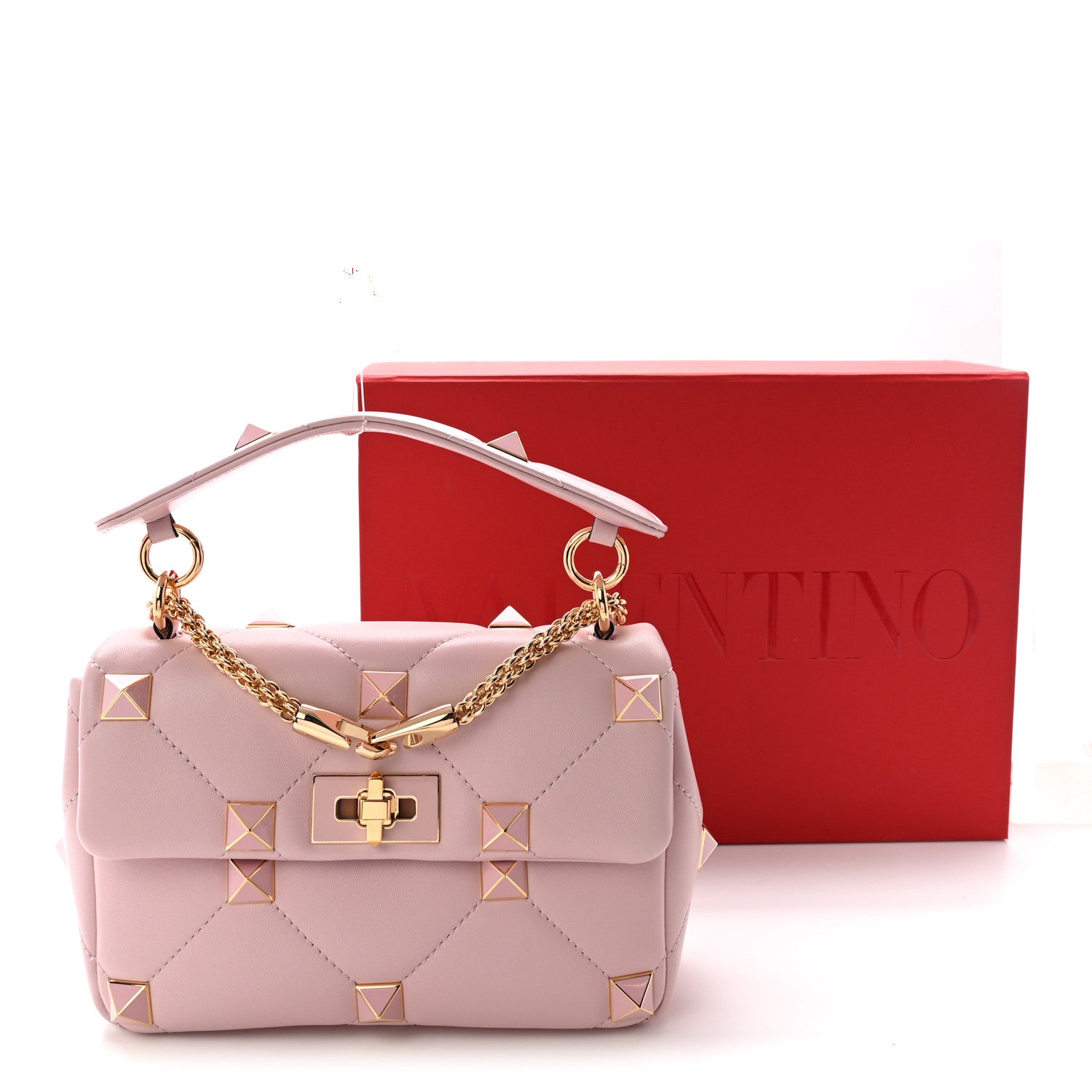 Valentino Garavani Nappa Enamel Medium Roman Stud Shoulder Bag Rose Quartz 10 of 10