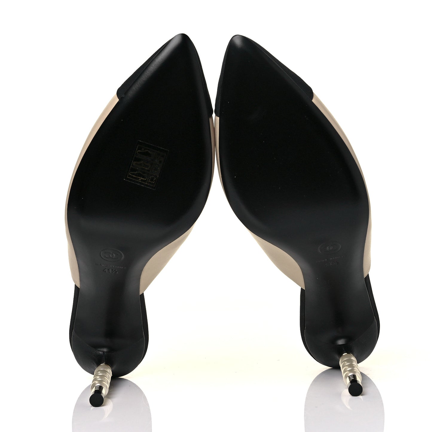 Lambskin Grosgrain Cap Toe Pearl Mule 41.5 Beige Black