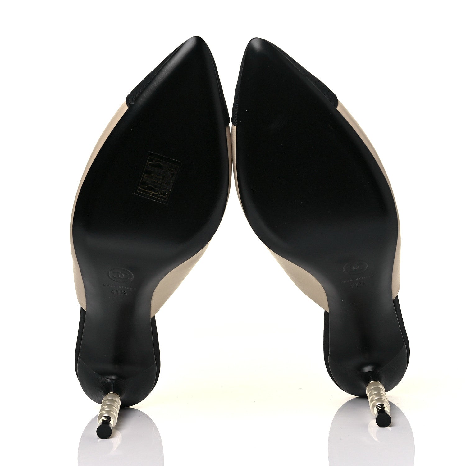 Chanel Lambskin Grosgrain Cap Toe Pearl Mule 41.5 Beige Black 6 of 10