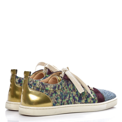 Christian Louboutin Crystal Metallic Suede Peacock Woven Lurex Gondolastrass Sneakers 37 Burgundy Green 4 of 11