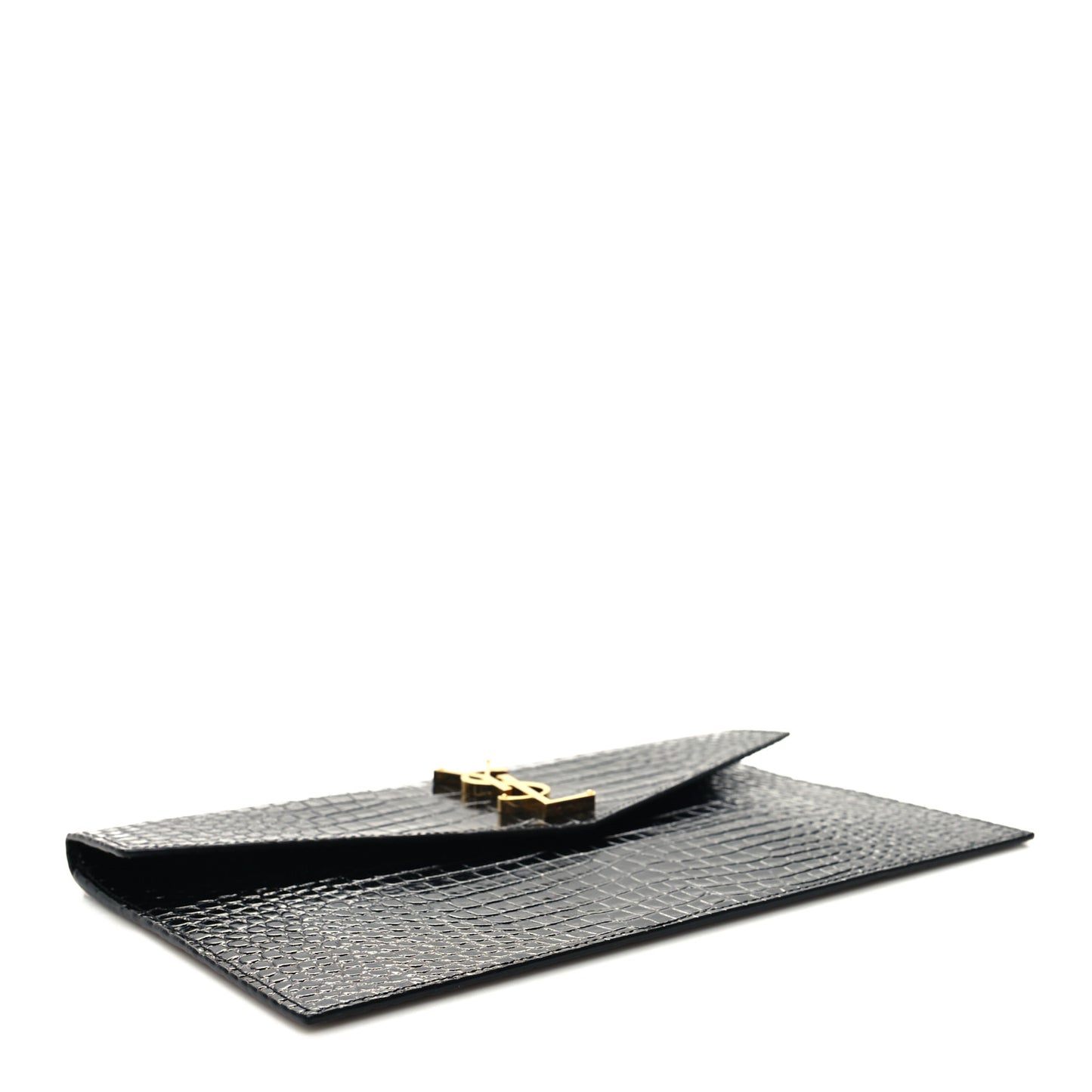 Calfskin Crocodile Embossed Uptown Monogram Pouch Black