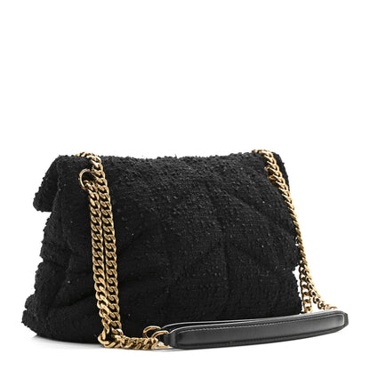 Saint Laurent Boucle Tweed Quilted Small Loulou Puffer Monogram Chain Satchel Black 3 of 10