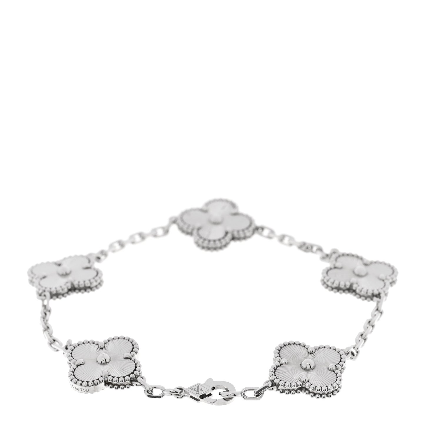 18K White Gold 5 Motifs Guilloche Vintage Alhambra Bracelet