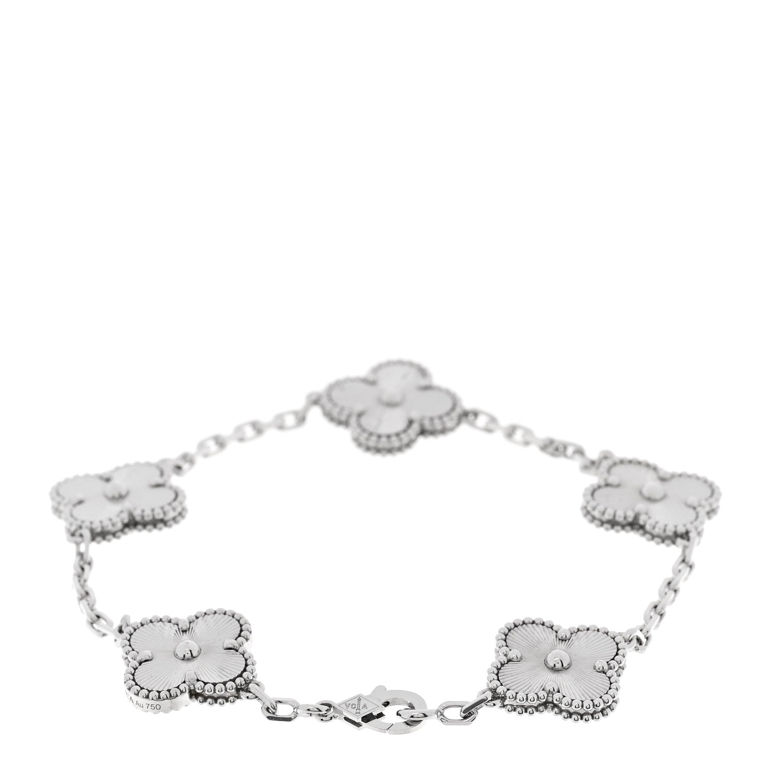 Van Cleef & Arpels 18K White Gold 5 Motifs Guilloche Vintage Alhambra Bracelet 2 of 5