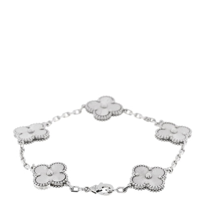 Van Cleef & Arpels 18K White Gold 5 Motifs Guilloche Vintage Alhambra Bracelet 2 of 5