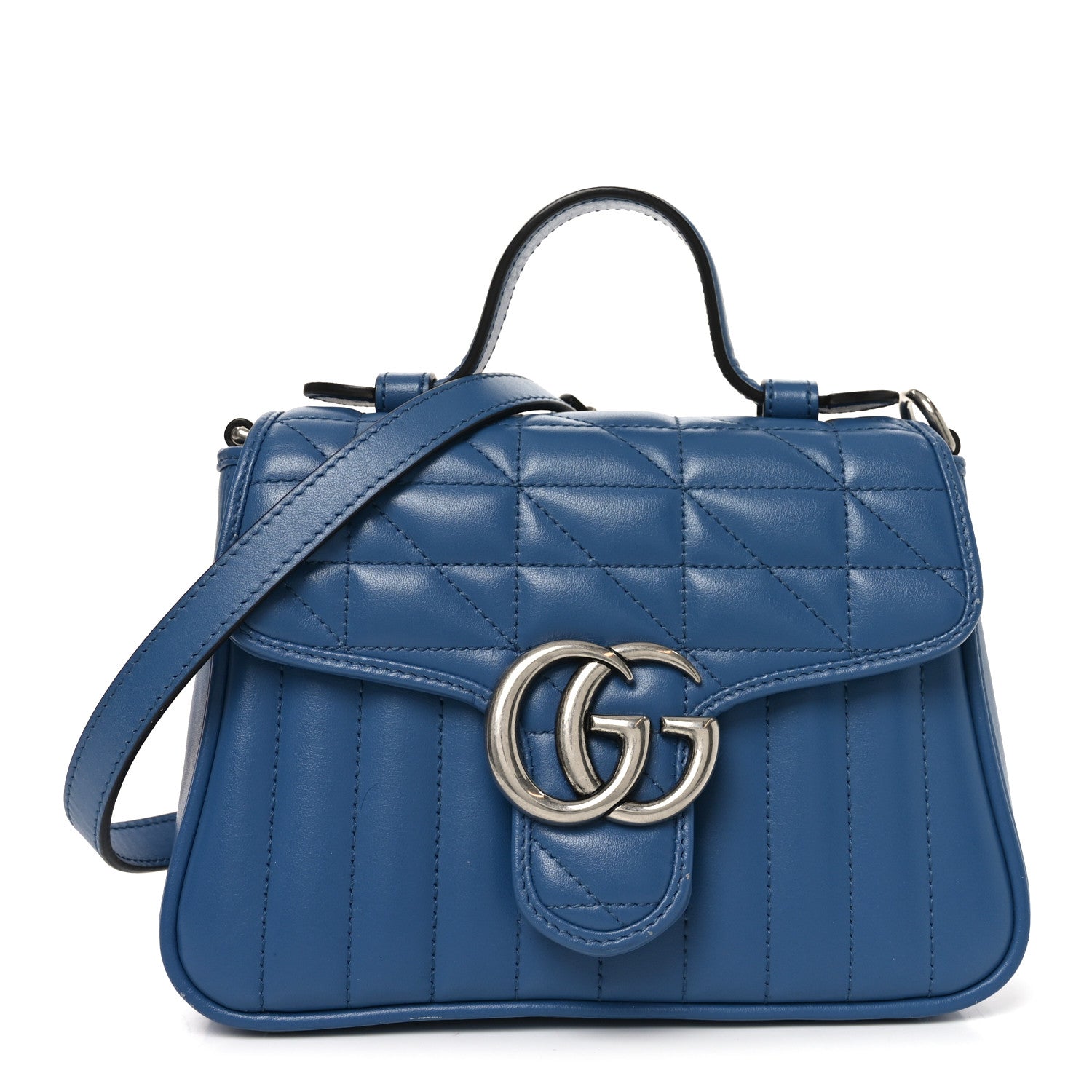 Gucci Calfskin Matelasse Aria Mini GG Marmont Top Handle Shoulder Bag Clear Blue 1 of 10