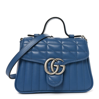 Gucci Calfskin Matelasse Aria Mini GG Marmont Top Handle Shoulder Bag Clear Blue 1 of 10