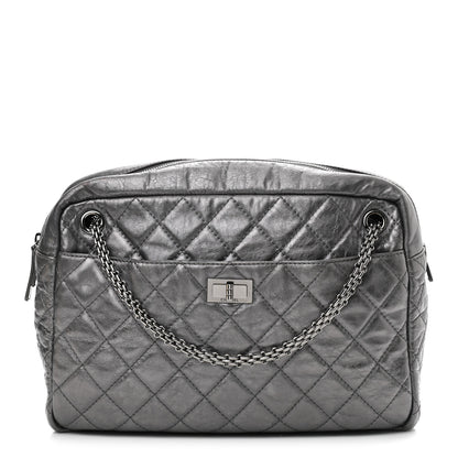 Chanel Metallic Aged Calfskin Quilted Large Reissue Camera Case Silver 1 of 12