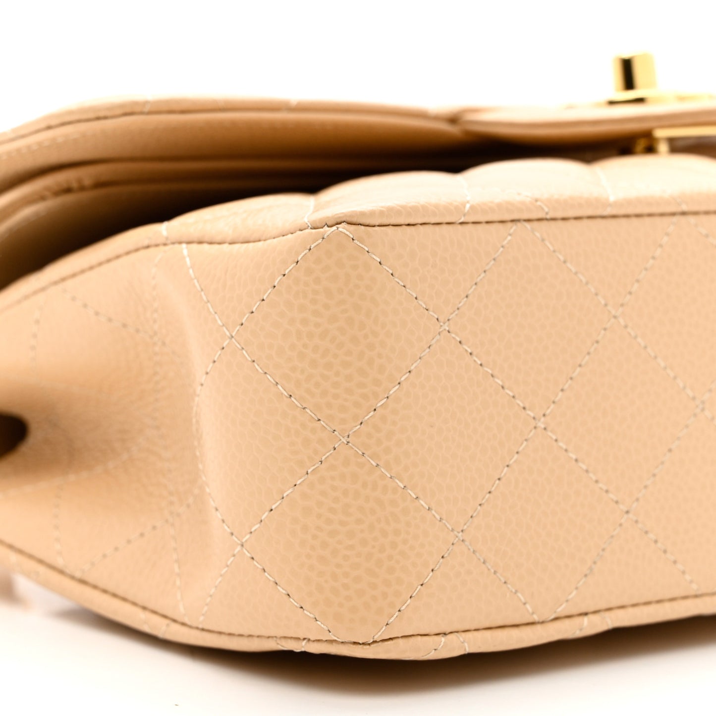 Caviar Quilted Small Double Flap Beige