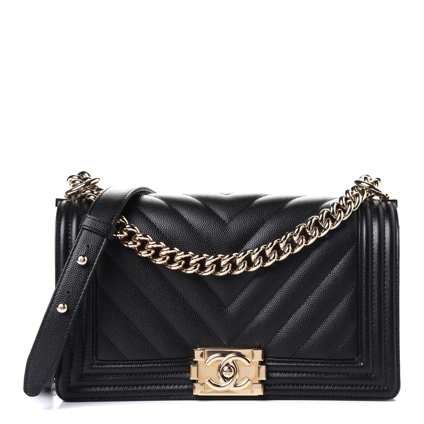 Caviar Chevron Quilted Medium Boy Flap Black