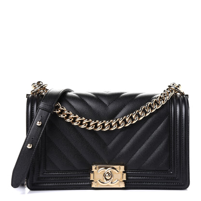 Chanel Caviar Chevron Quilted Medium Boy Flap Black 1 of 6