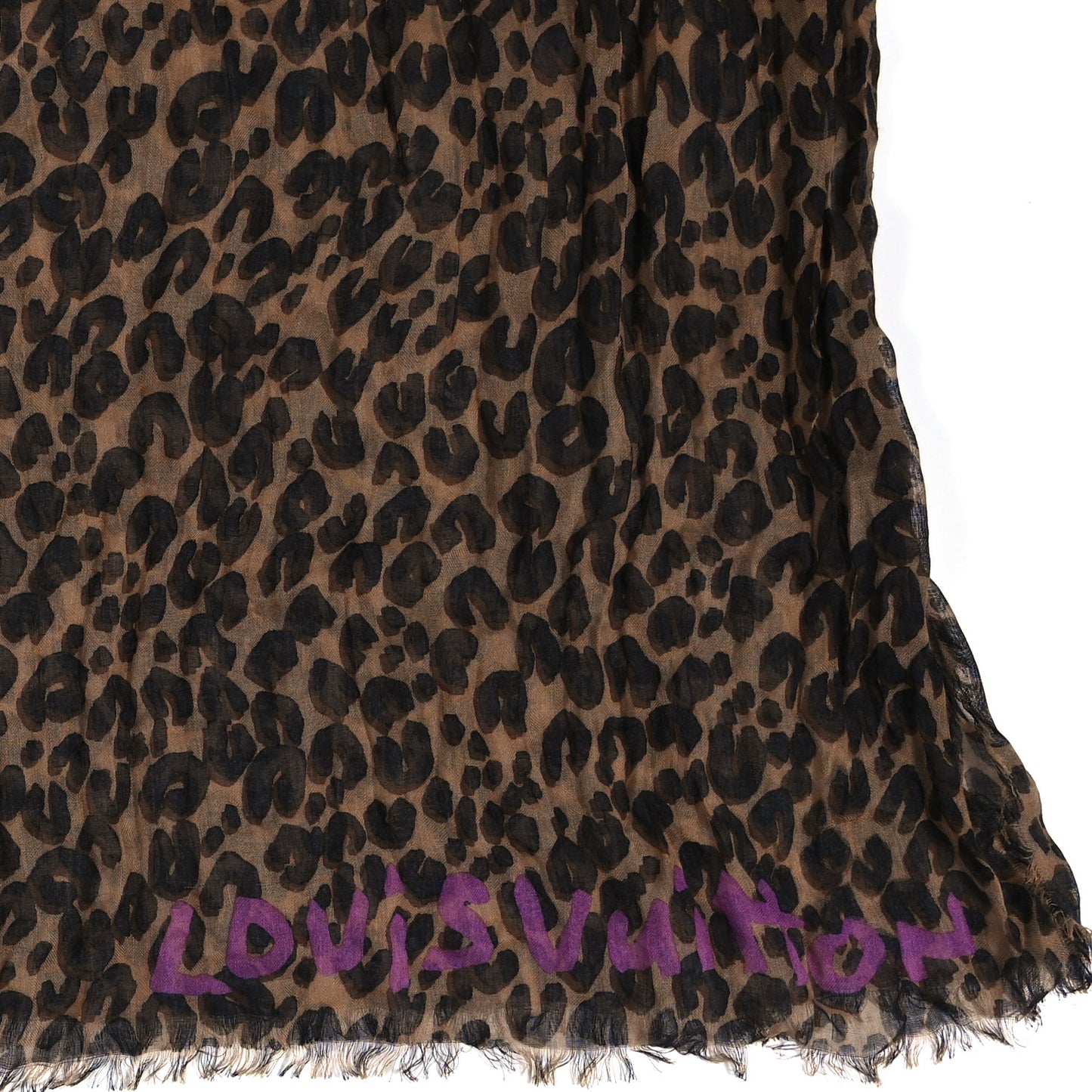 Cashmere Silk Leopard Etole Stole Marron