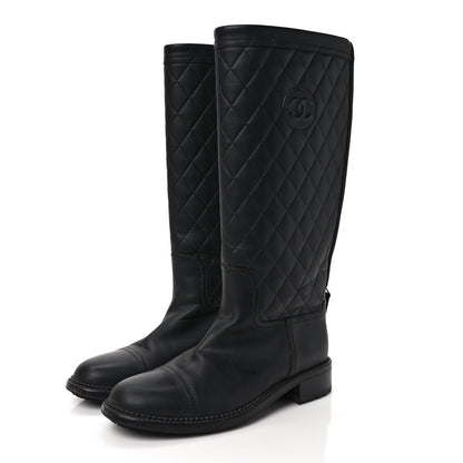 Chanel Oily Calfskin Quilted High Boots 39.5 Black 3 of 9