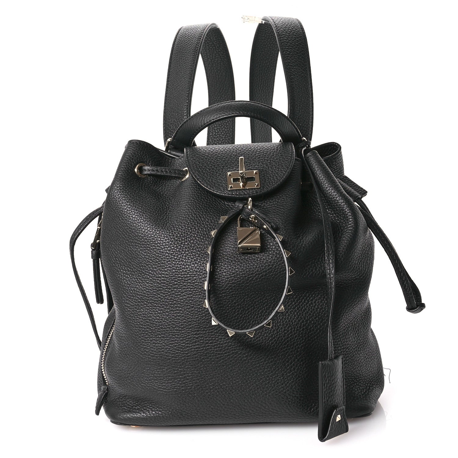 Valentino Garavani Pebbled Calfskin Rockstud Drawstring Backpack Black 1 of 11