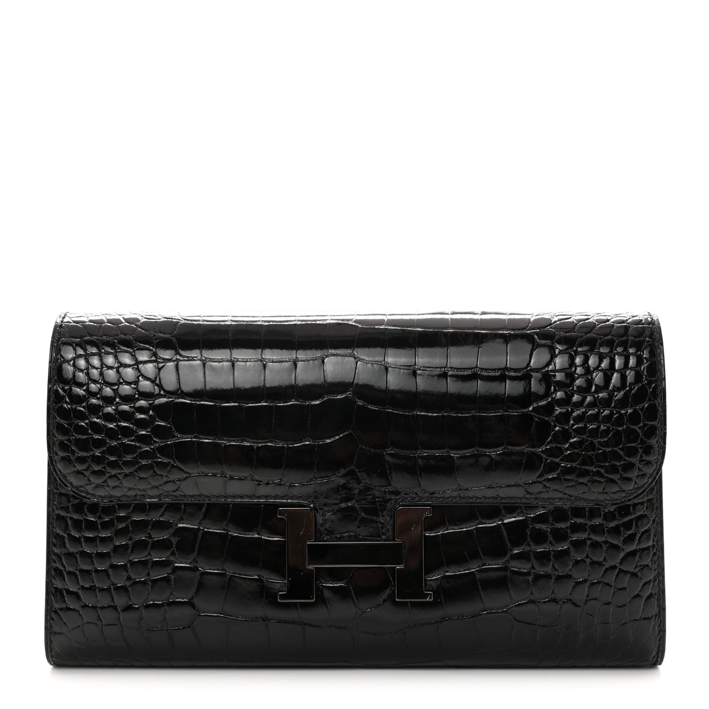 Shiny Alligator Monochrome Constance Long Wallet Black