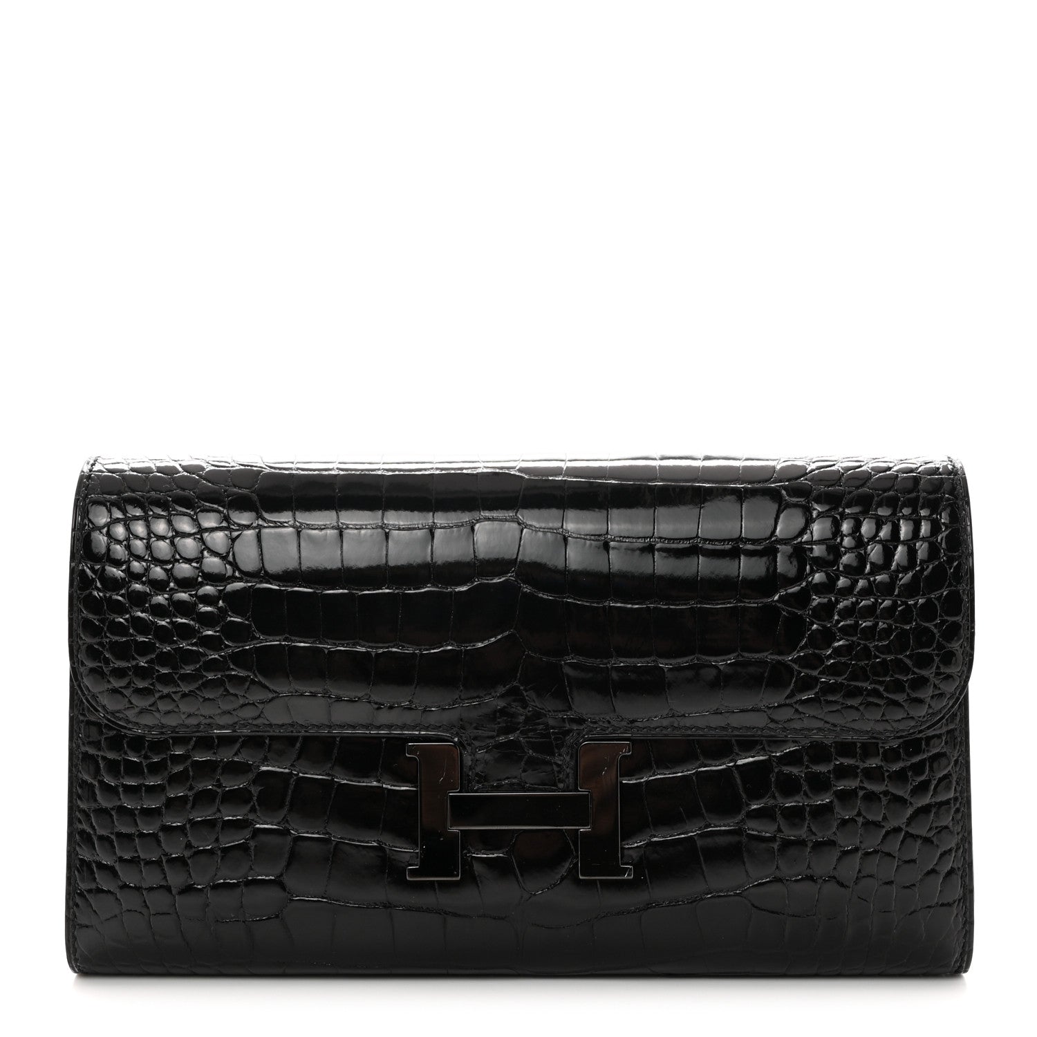 Hermes Shiny Alligator Monochrome Constance Long Wallet Black 1 of 8